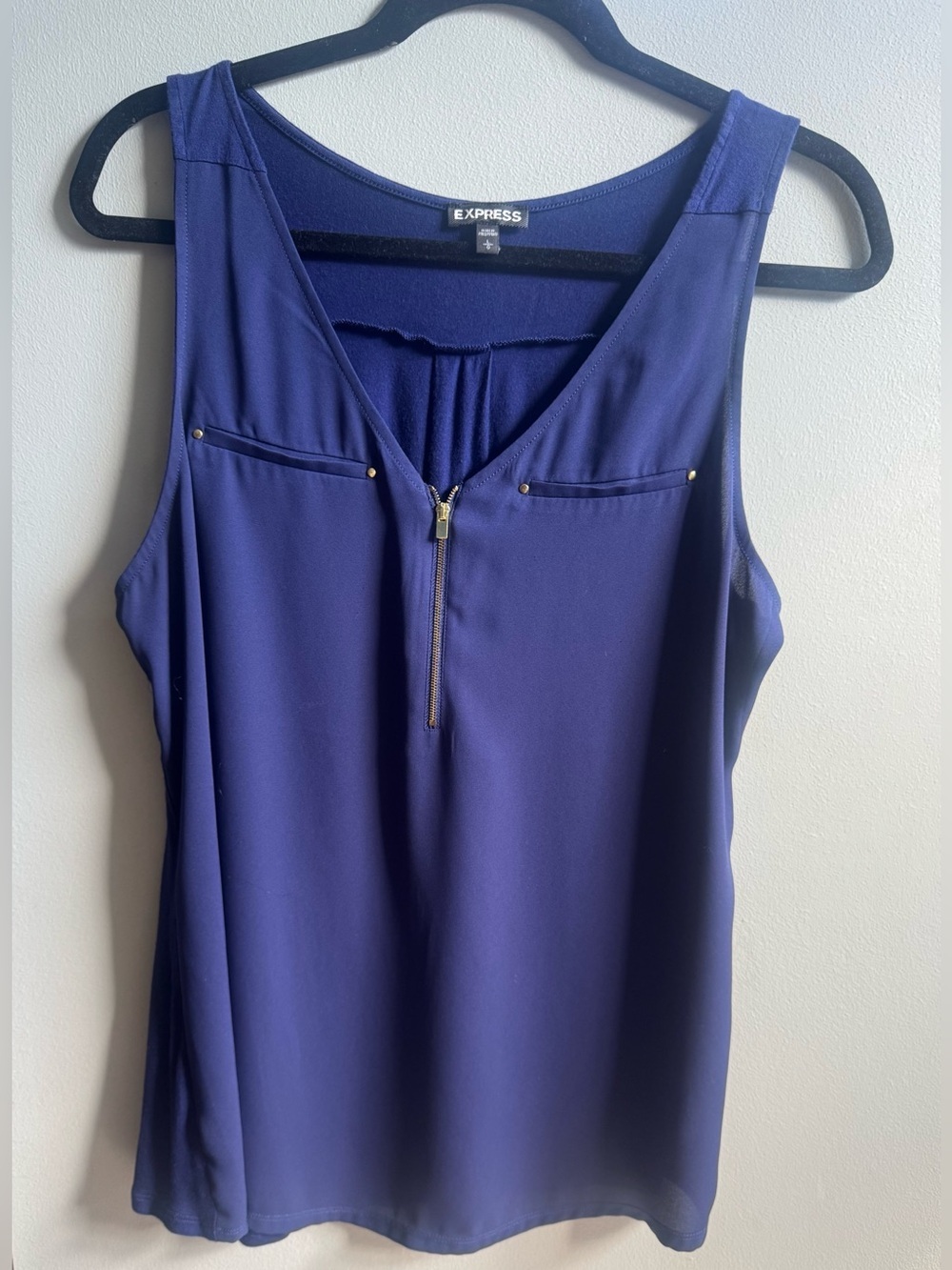 Express Blue V-Neck Zipper Accent Mixed Media Tank Top Size Large